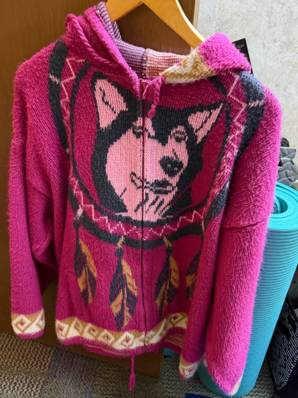 Pink Graphic Zip-Up Hoodie Sweater with Hood